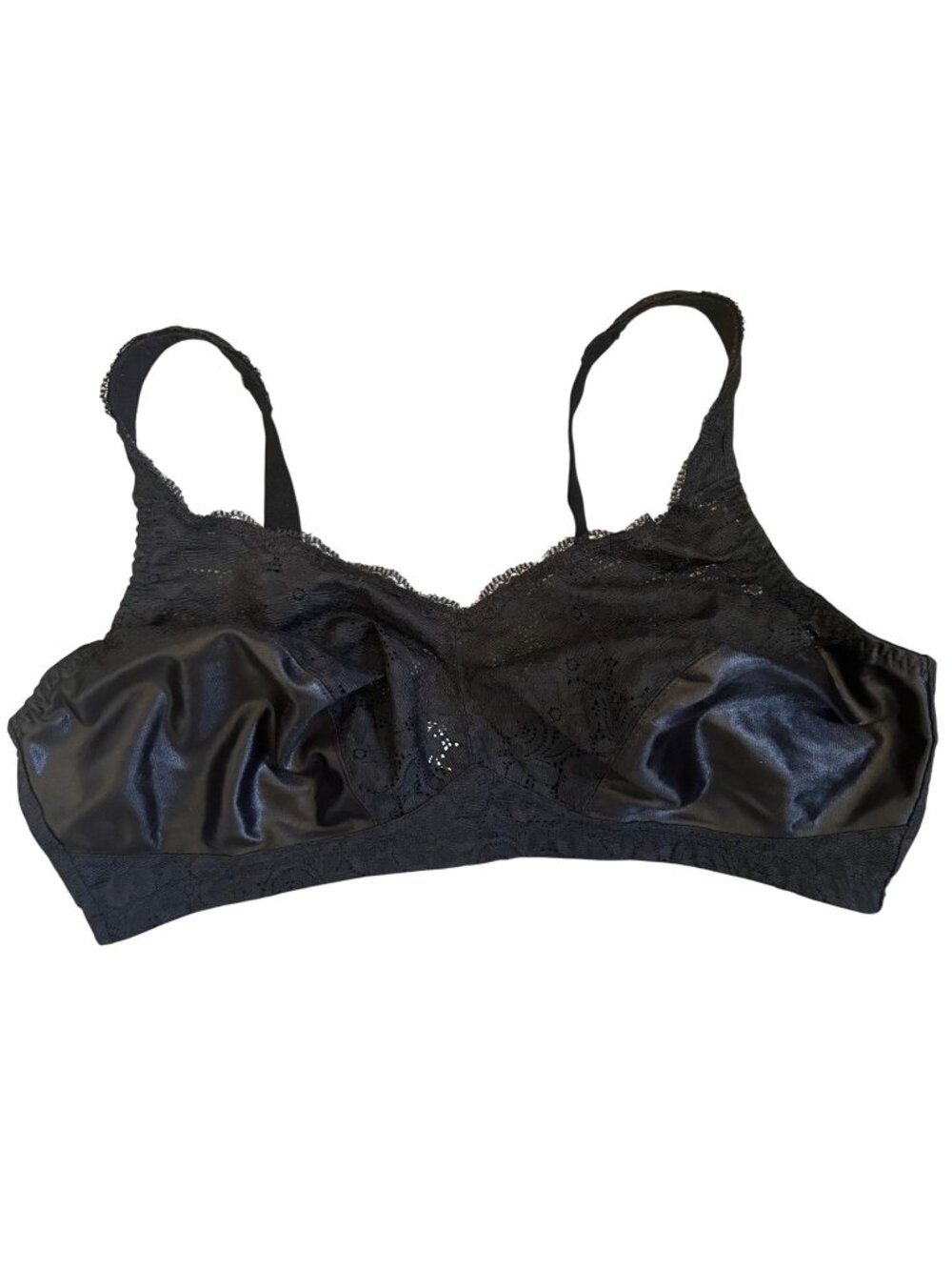 Vintage Playtex Secrets Black Silk Floral Lace Pinup Retro Bra 42D